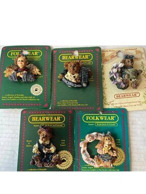 Boyds Bears Bearwear Folkwear Pin Brooch Lot of 5 NOS Collectible
